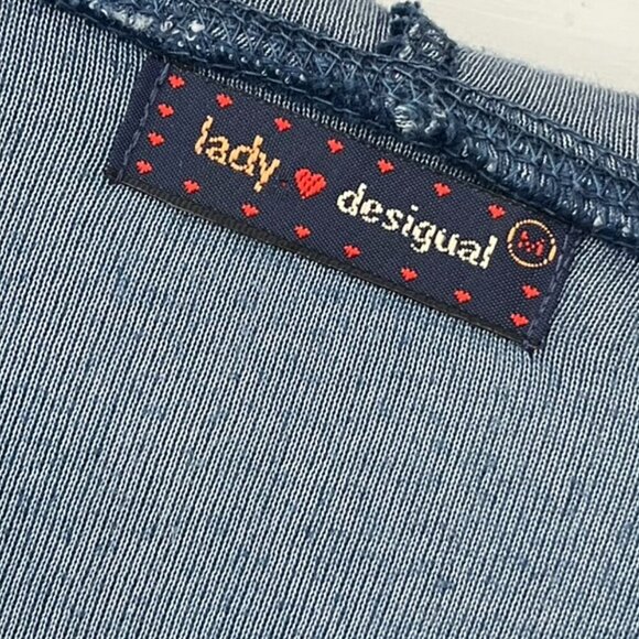 Lady Desigual Woman's Blue Velvet Velour Zip-Up Track Suit Top Hoodie Sz Med - Picture 3 of 7